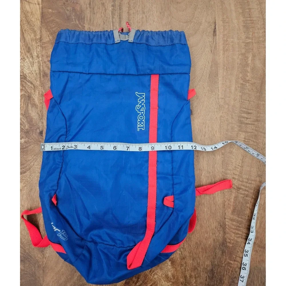 Vintage Jansport LT15 Cinch Sack Backpack Bright Blue w/ Red Webbing Retro